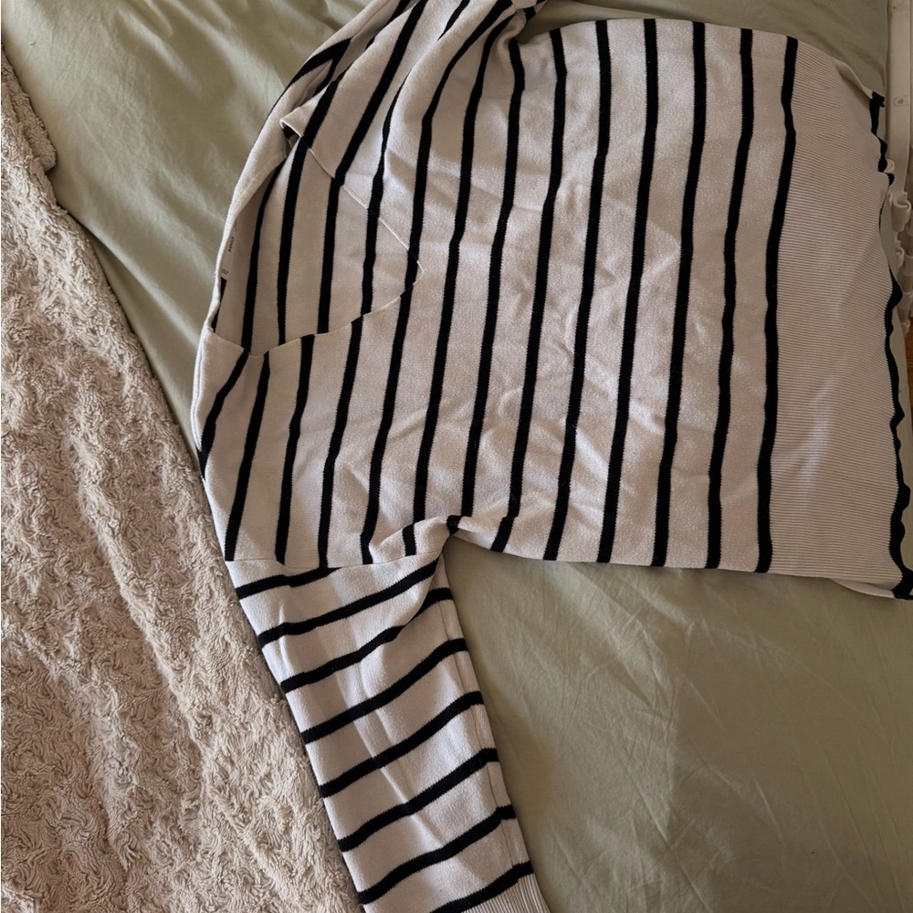 Mango Black and White Striped Knit Top
